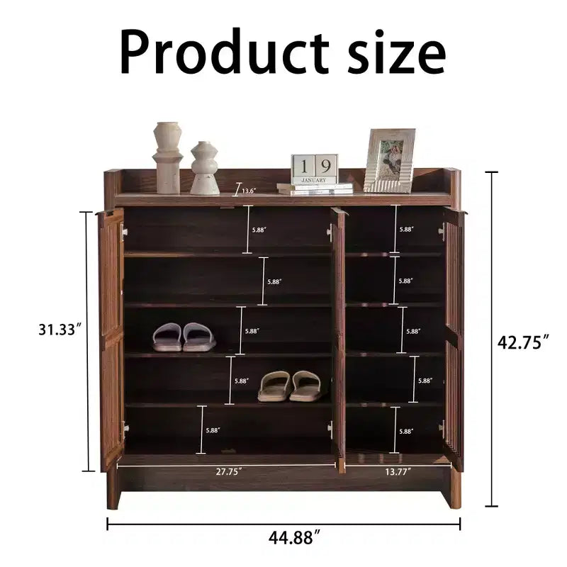 GDFStudio Hahn Modern Wooden Shoe Storage Cabinet with Adjustable Shelves and Breathable Louver Doors