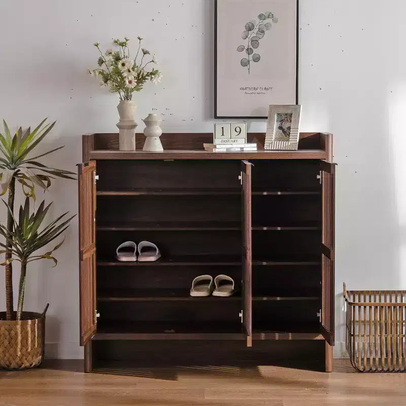 GDFStudio Hahn Modern Wooden Shoe Storage Cabinet with Adjustable Shelves and Breathable Louver Doors