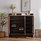 GDFStudio Hahn Modern Wooden Shoe Storage Cabinet with Adjustable Shelves and Breathable Louver Doors