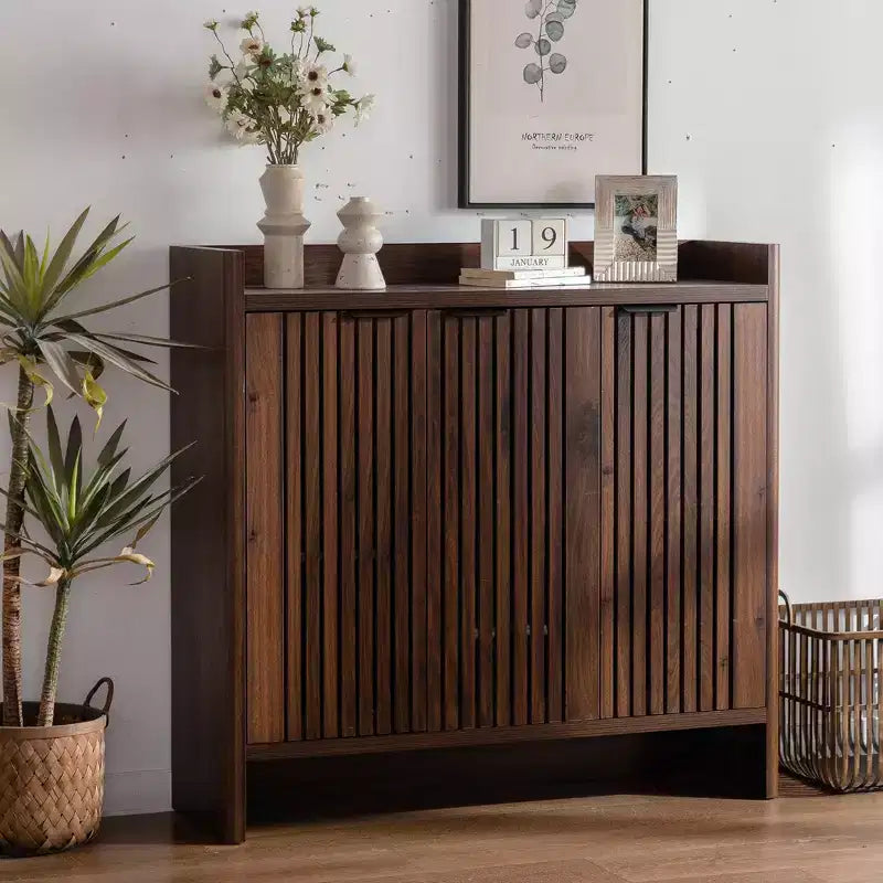 GDFStudio Hahn Modern Wooden Shoe Storage Cabinet with Adjustable Shelves and Breathable Louver Doors