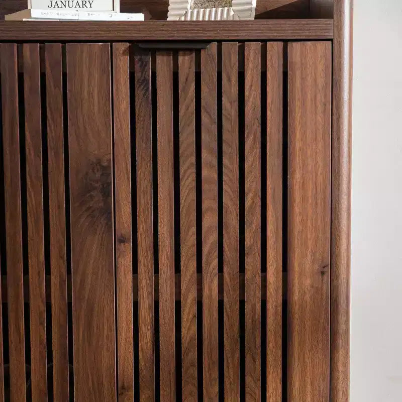 GDFStudio Hahn Modern Wooden Shoe Storage Cabinet with Adjustable Shelves and Breathable Louver Doors