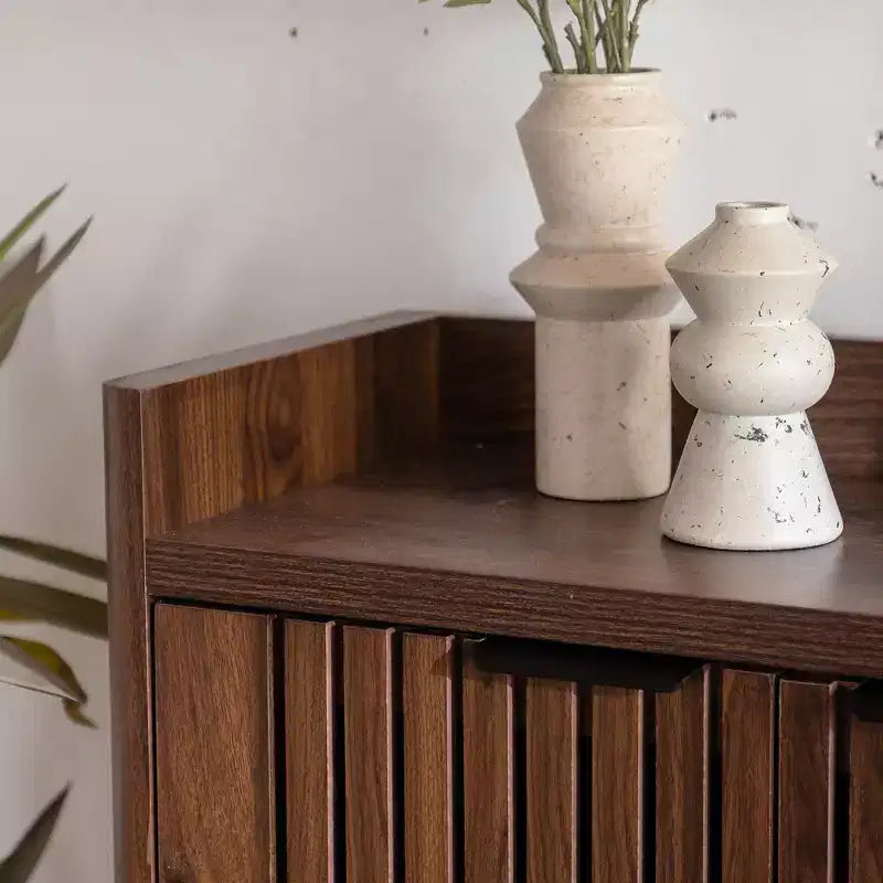 GDFStudio Hahn Modern Wooden Shoe Storage Cabinet with Adjustable Shelves and Breathable Louver Doors