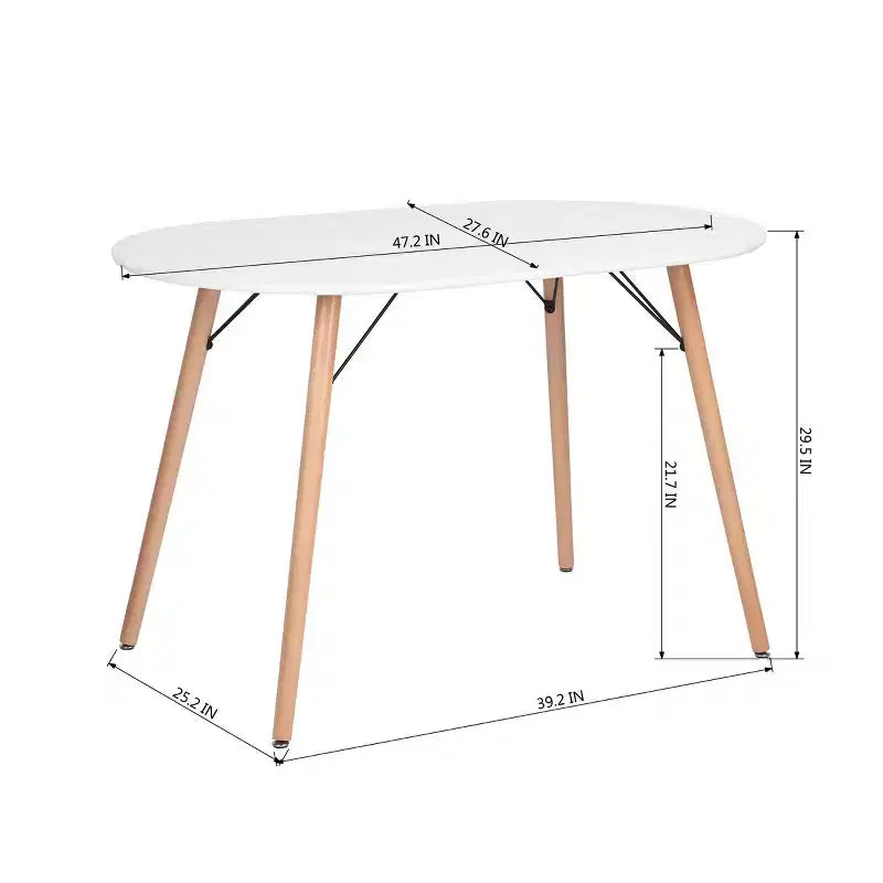 FurnitureR Modern 47.2 Inch Oval Dining Table for 4-6 People, Functional White Table with Wooden Legs for Home Office Kitchen Dining Room Patio