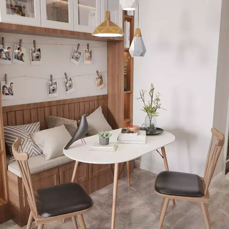 FurnitureR Modern 47.2 Inch Oval Dining Table for 4-6 People, Functional White Table with Wooden Legs for Home Office Kitchen Dining Room Patio