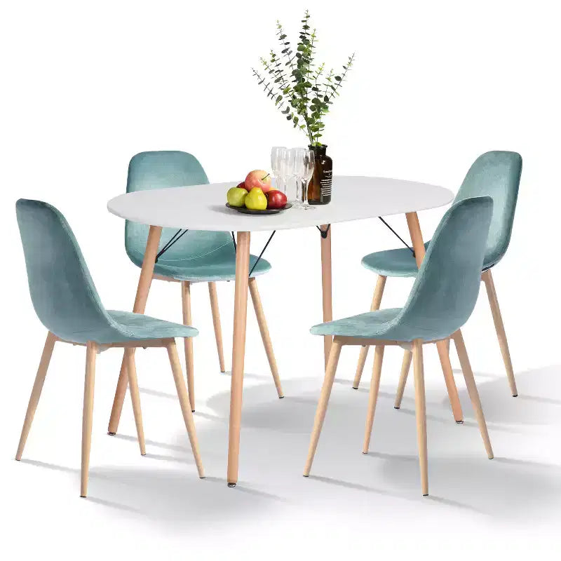 FurnitureR Modern 47.2 Inch Oval Dining Table for 4-6 People, Functional White Table with Wooden Legs for Home Office Kitchen Dining Room Patio