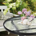 VINGLI Folding Glass Outdoor Side Table, 23.6 Inches Small Foldable Patio Bistro Table with Tempered Glass Table Top,Round
