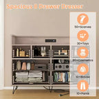 Storage cabinet, 8 drawer dresser with LED lights and charging station, wooden chest of drawers, open space, entryway, living room storage organizer