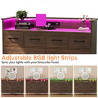 Storage cabinet, 8 drawer dresser with LED lights and charging station, wooden chest of drawers, open space, entryway, living room storage organizer