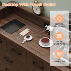 Storage cabinet, 8 drawer dresser with LED lights and charging station, wooden chest of drawers, open space, entryway, living room storage organizer