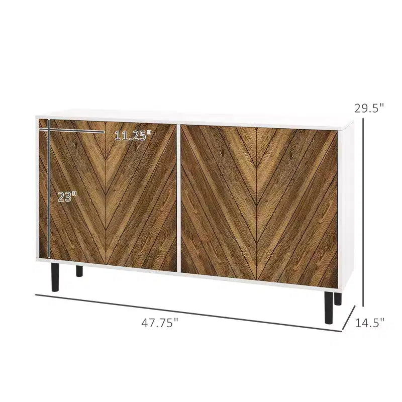Sideboard Cabinet Kitchen Buffet Cabinet with Adjustable Shelves, 4 Chevron Doors and Pine Wood Legs