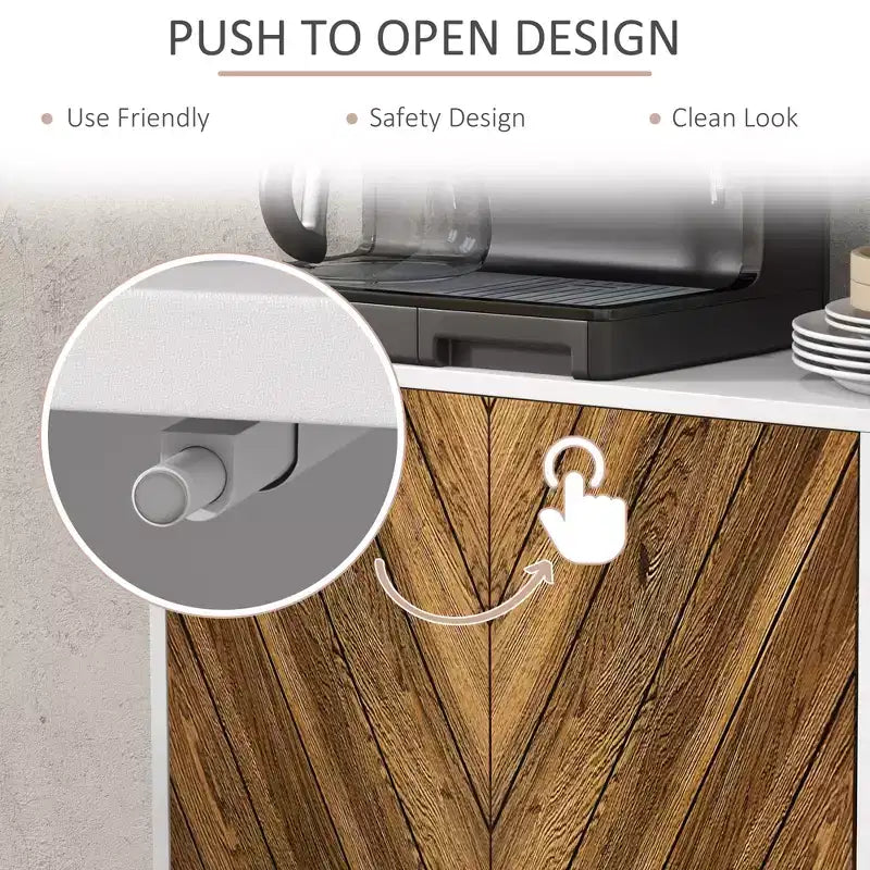 Sideboard Cabinet Kitchen Buffet Cabinet with Adjustable Shelves, 4 Chevron Doors and Pine Wood Legs