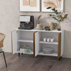 Sideboard Cabinet Kitchen Buffet Cabinet with Adjustable Shelves, 4 Chevron Doors and Pine Wood Legs