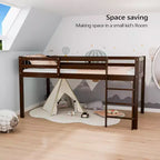 JOYMOR Low Loft Bed Twin Size with Stairs, Wooden Loft Bed for Kids, Pine Wood Twin Bed Frame,No Box Spring Needed, Espresso