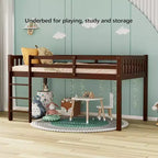 JOYMOR Low Loft Bed Twin Size with Stairs, Wooden Loft Bed for Kids, Pine Wood Twin Bed Frame,No Box Spring Needed, Espresso