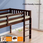 JOYMOR Low Loft Bed Twin Size with Stairs, Wooden Loft Bed for Kids, Pine Wood Twin Bed Frame,No Box Spring Needed, Espresso