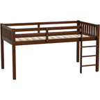 JOYMOR Low Loft Bed Twin Size with Stairs, Wooden Loft Bed for Kids, Pine Wood Twin Bed Frame,No Box Spring Needed, Espresso