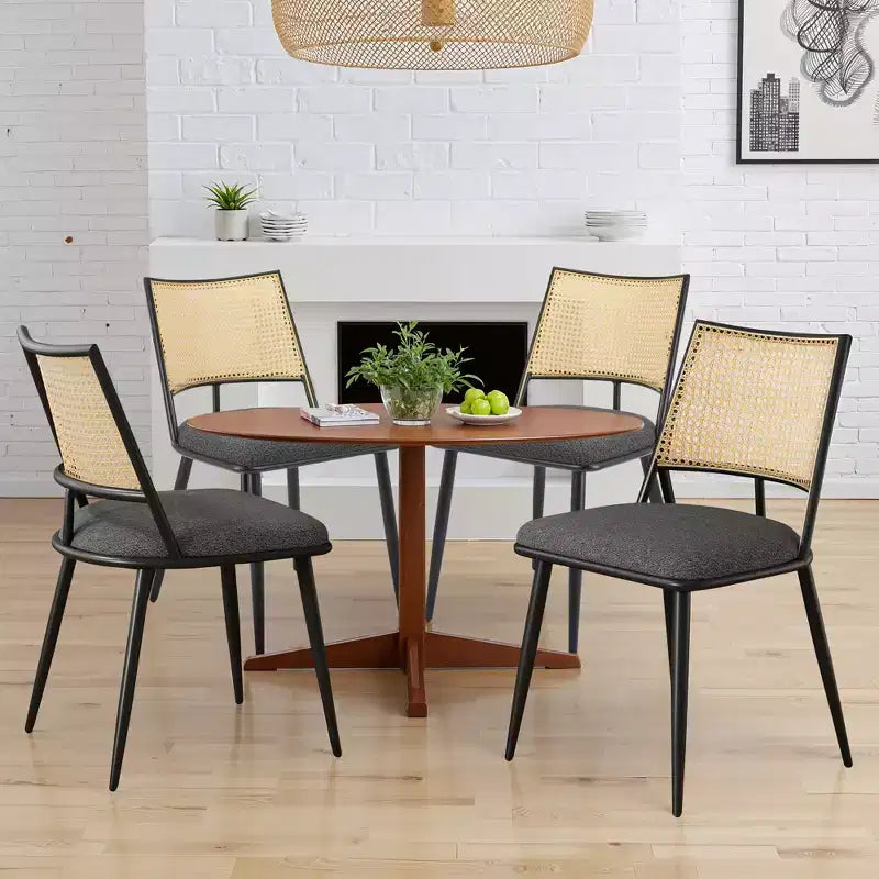 MAYEERTY Dining Chairs Set of 2, Rattan Backrest, Metal Frame, Boucle Upholstery for Living