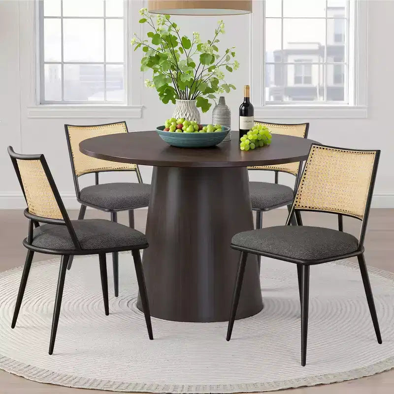 MAYEERTY Dining Chairs Set of 2, Rattan Backrest, Metal Frame, Boucle Upholstery for Living