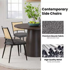 MAYEERTY Dining Chairs Set of 2, Rattan Backrest, Metal Frame, Boucle Upholstery for Living