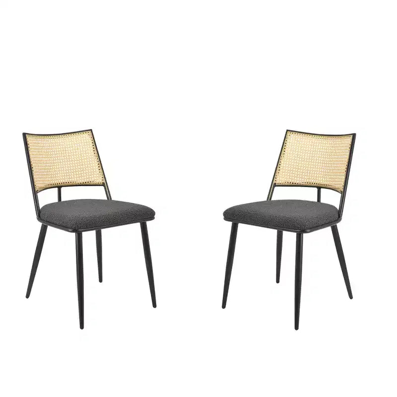 MAYEERTY Dining Chairs Set of 2, Rattan Backrest, Metal Frame, Boucle Upholstery for Living