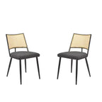 MAYEERTY Dining Chairs Set of 2, Rattan Backrest, Metal Frame, Boucle Upholstery for Living
