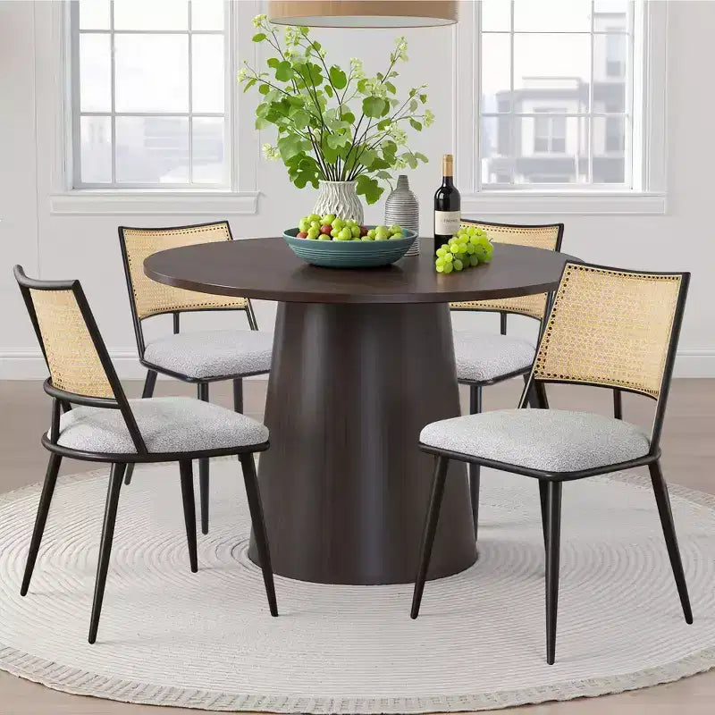 MAYEERTY Dining Chairs Set of 2, Rattan Backrest, Metal Frame, Boucle Upholstery for Living