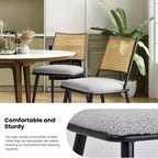 MAYEERTY Dining Chairs Set of 2, Rattan Backrest, Metal Frame, Boucle Upholstery for Living