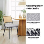 MAYEERTY Dining Chairs Set of 2, Rattan Backrest, Metal Frame, Boucle Upholstery for Living