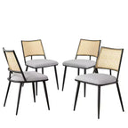 MAYEERTY Dining Chairs Set of 2, Rattan Backrest, Metal Frame, Boucle Upholstery for Living