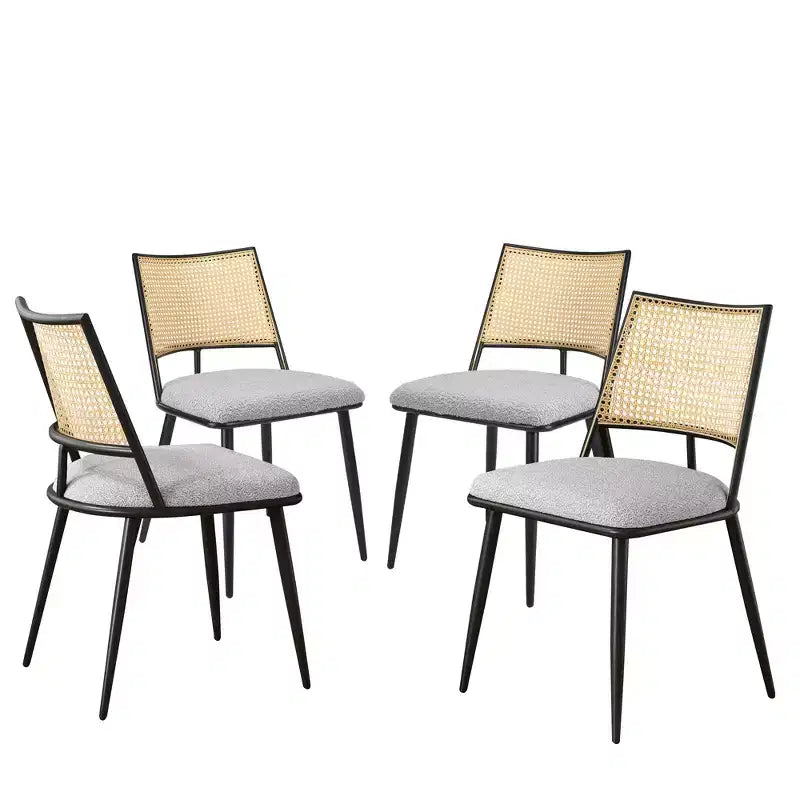 MAYEERTY Dining Chairs Set of 2, Rattan Backrest, Metal Frame, Boucle Upholstery for Living
