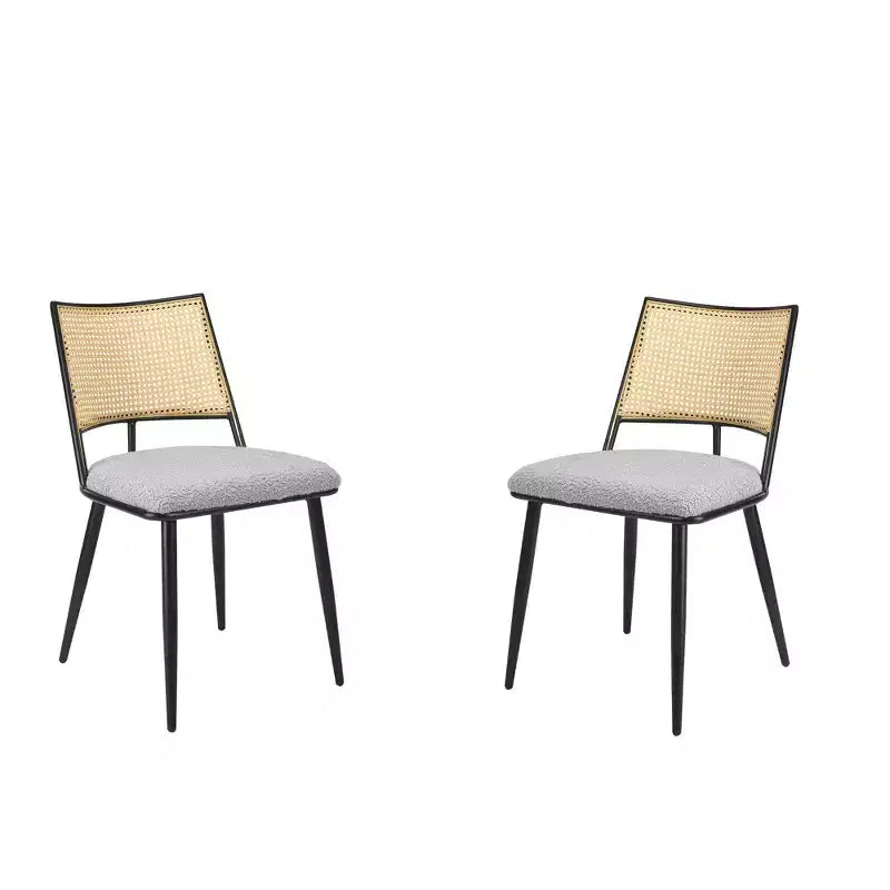 MAYEERTY Dining Chairs Set of 2, Rattan Backrest, Metal Frame, Boucle Upholstery for Living