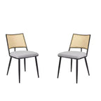 MAYEERTY Dining Chairs Set of 2, Rattan Backrest, Metal Frame, Boucle Upholstery for Living