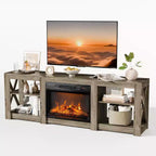 VINGLI Fireplace TV Stand for up to 80 inch TVs, Farmhouse Entertainment Center with Electric Fireplace Heater & Adjustable Shelves