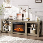 VINGLI Fireplace TV Stand for up to 80 inch TVs, Farmhouse Entertainment Center with Electric Fireplace Heater & Adjustable Shelves