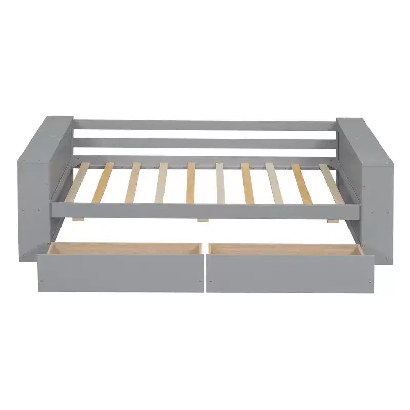 Wood Twin Size Daybed Frame with Storage Drawers, Day Bed Frame Twin with Storage Shelves for Kids Boys Girls