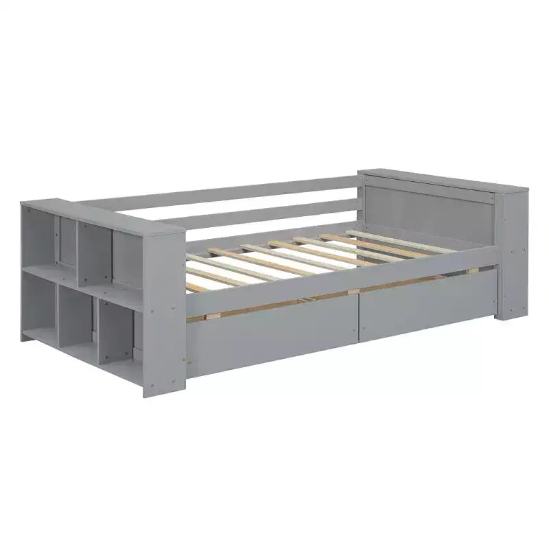 Wood Twin Size Daybed Frame with Storage Drawers, Day Bed Frame Twin with Storage Shelves for Kids Boys Girls