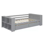 Wood Twin Size Daybed Frame with Storage Drawers, Day Bed Frame Twin with Storage Shelves for Kids Boys Girls