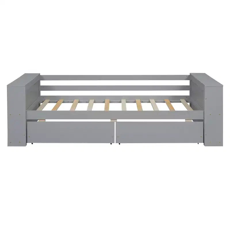 Wood Twin Size Daybed Frame with Storage Drawers, Day Bed Frame Twin with Storage Shelves for Kids Boys Girls