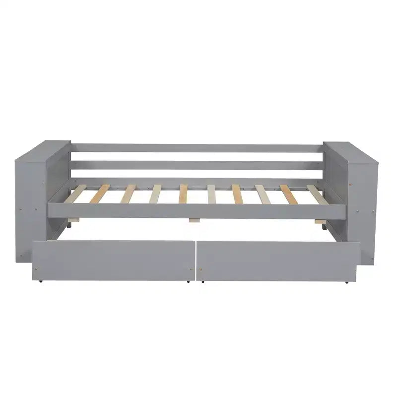 Wood Twin Size Daybed Frame with Storage Drawers, Day Bed Frame Twin with Storage Shelves for Kids Boys Girls