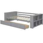 Wood Twin Size Daybed Frame with Storage Drawers, Day Bed Frame Twin with Storage Shelves for Kids Boys Girls