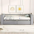 Wood Twin Size Daybed Frame with Storage Drawers, Day Bed Frame Twin with Storage Shelves for Kids Boys Girls