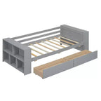 Wood Twin Size Daybed Frame with Storage Drawers, Day Bed Frame Twin with Storage Shelves for Kids Boys Girls