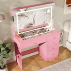 39 Vanity Desk with Mirror and Lights, 5 Drawers Makeup Vanity Desk with Tempered Glass top