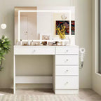 39 Vanity Desk with Mirror and Lights, 5 Drawers Makeup Vanity Desk with Tempered Glass top