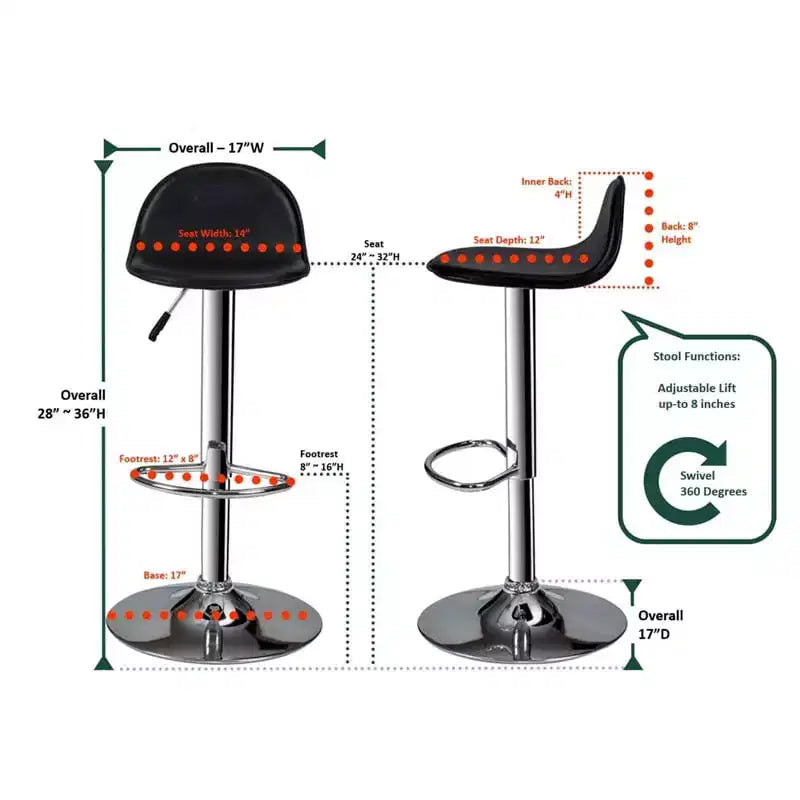 HomeStock Height Adjustable 35 Faux Leather Barstool Set in Black (Set of 2)
