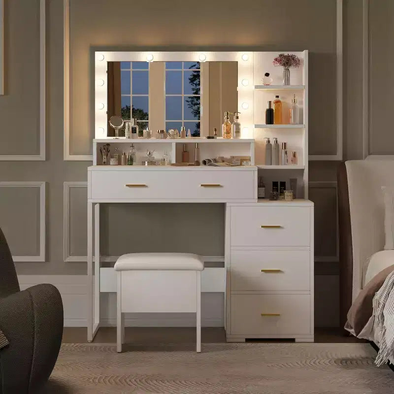 Makeup Vanity Desk with Mirror and Lights, Vanity Set with 3 Adjustable Lighting Colors