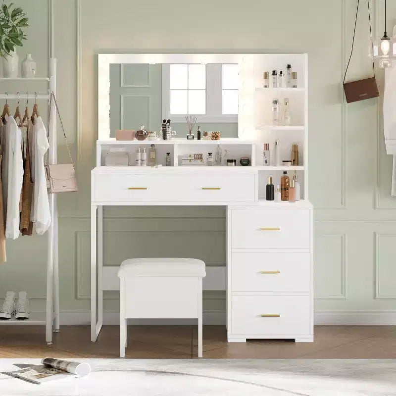 Makeup Vanity Desk with Mirror and Lights, Vanity Set with 3 Adjustable Lighting Colors