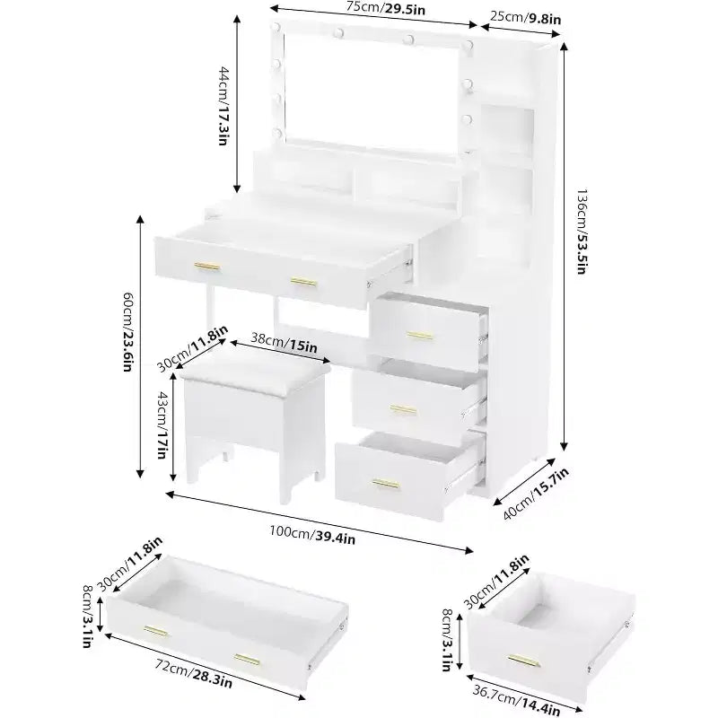 Makeup Vanity Desk with Mirror and Lights, Vanity Set with 3 Adjustable Lighting Colors