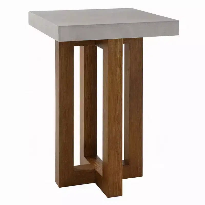 Royal Hampton End Table, Gray Faux Concrete Top, Walnut Brown Wood, 16 Inch