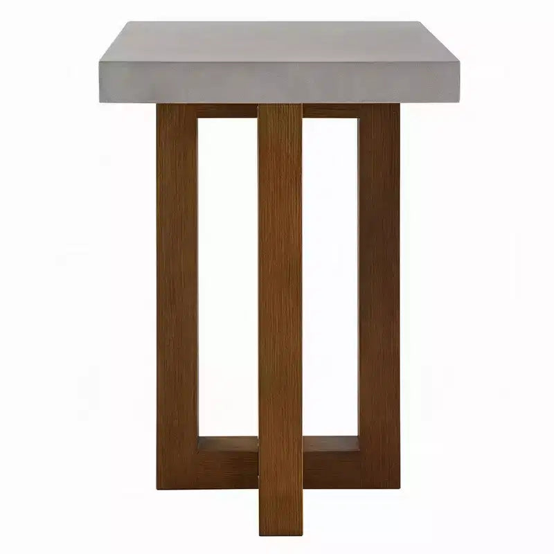 Royal Hampton End Table, Gray Faux Concrete Top, Walnut Brown Wood, 16 Inch